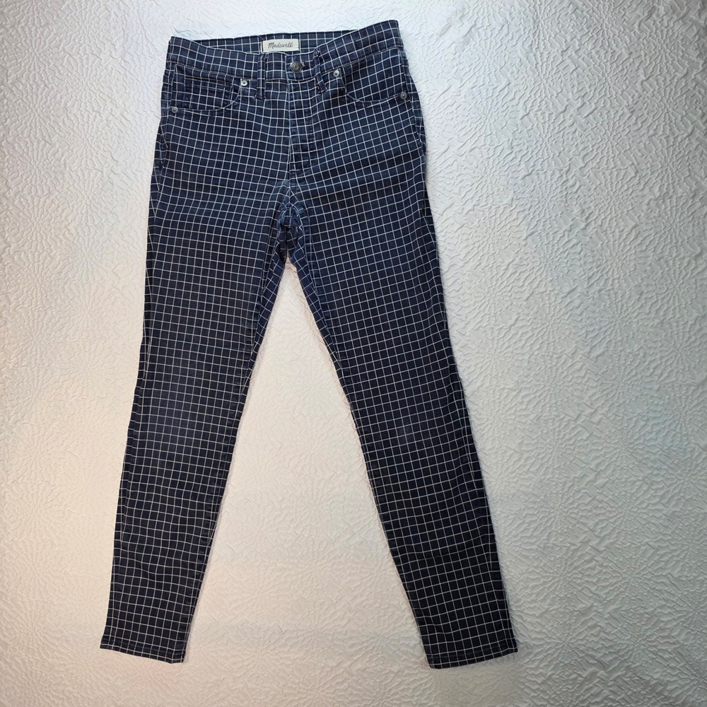 Madewell 9" High Rise Skinny Checkered Jeans Navy White Windowpane G7670 Size 27